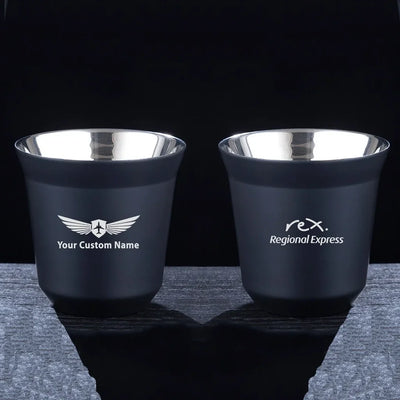 Rex Airlines aviation design on double-wall coffee mug, vacuum-insulated double-wall.