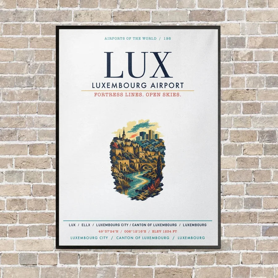Luxembourg Airport LUX vertical canvas print - framed - white background