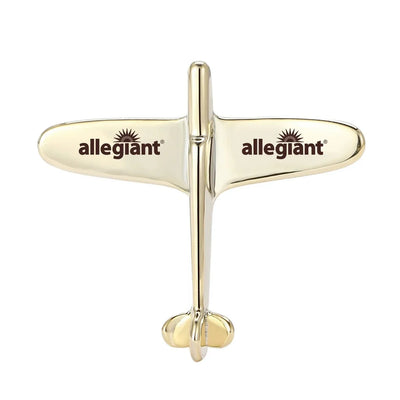 Side view of Allegiant Air Airlines Airplane Shape aviation airplane-shape brooch in polished alloy, polished finish.