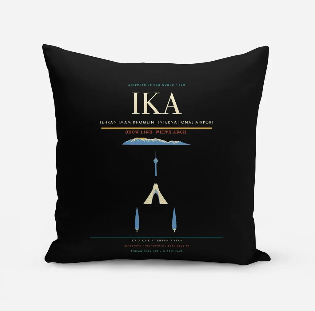Tehran Imam Khomeini International Airport (IKA) design on black pillow