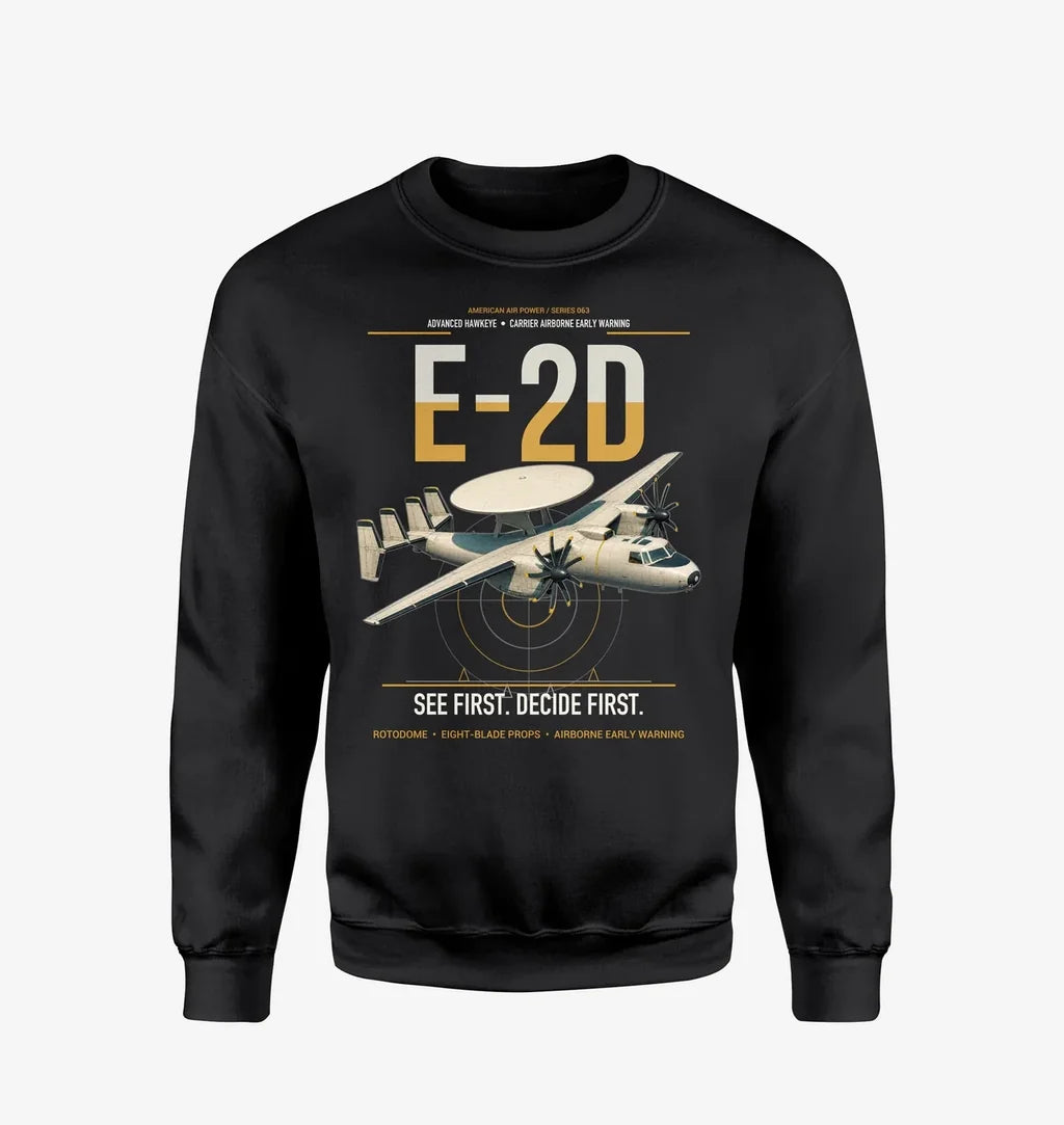 E-2D Advanced Hawkeye design on black sweatshirt