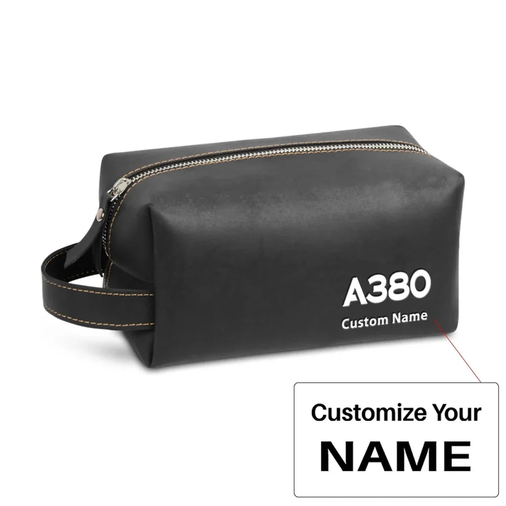 Airbus A380 Flat Text Leather Clutch aviation leather clutch toiletry bag in leather.