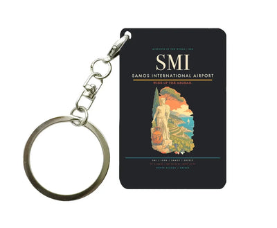 Samos International Airport (SMI) design on black key chain