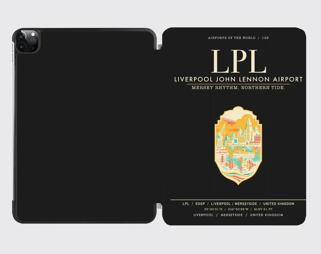 Liverpool John Lennon Airport (LPL) design on black ipad tablet case