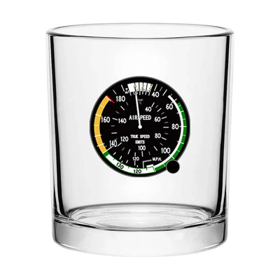 Airspeed Indicator aviation design on whiskey glass, special-edition crystal cut.