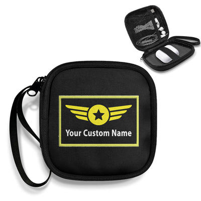 Custom Name (Special Badge) Portable aviation design portable headphone bag, padded polyester construction.