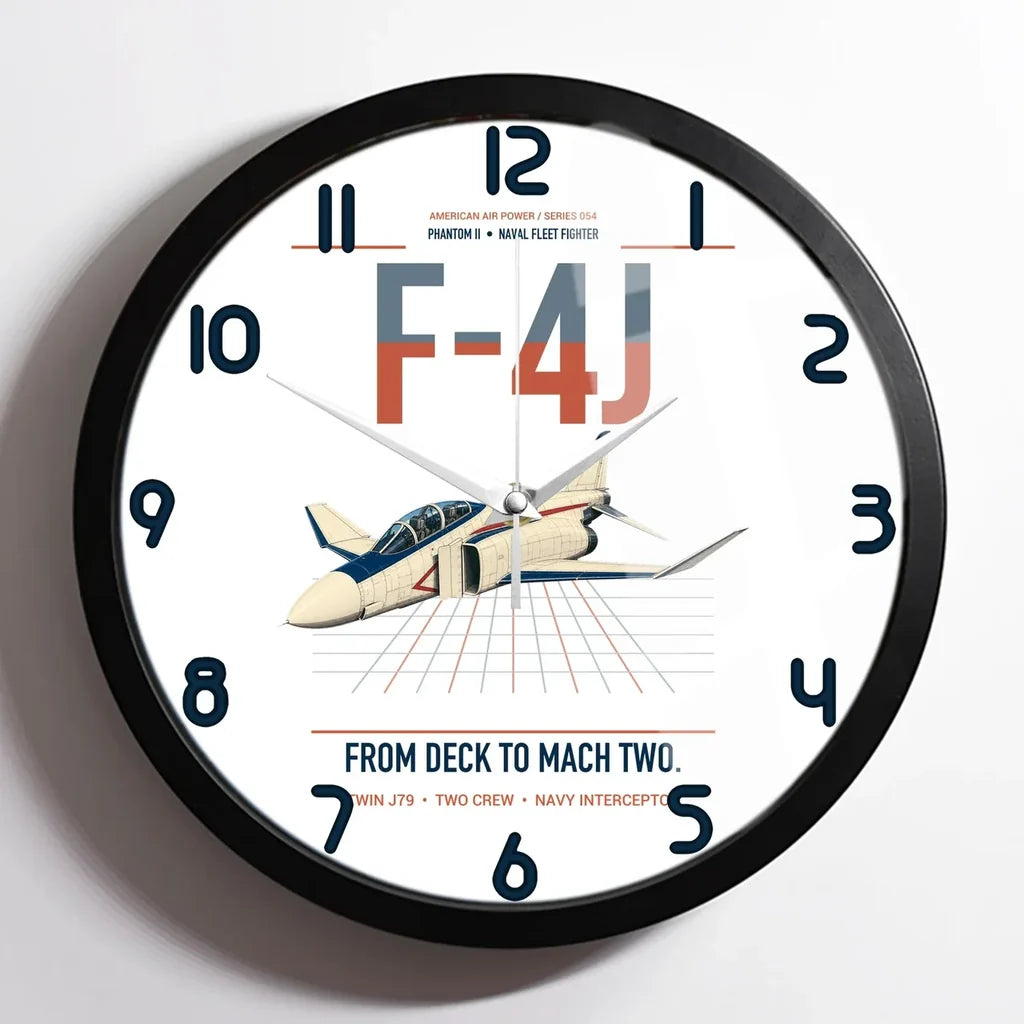 F-4J Phantom II design on white framed wall clock