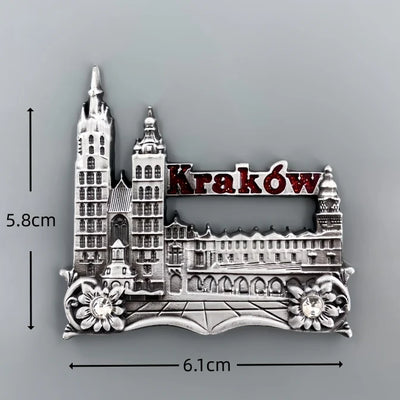 Krakow Town Hall Clock Tower 3D Metal Fridge aviation design 3D metal magnet sticker in 3D metal with magnetic back.
