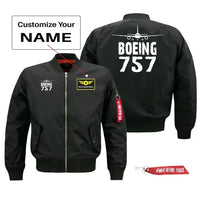 Thumbnail for Boeing 757 Silhouette & Pilot Jackets (Customizable) aviation design printed on comfortable shell with classic fit designed jacket.