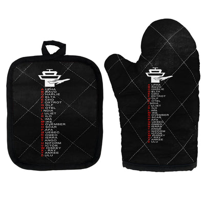 Aviation Alphabet Kitchen Glove & Holder aviation design on durable fabric with insulated lining kitchen glove holder.