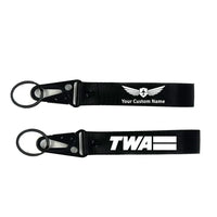 Thumbnail for Trans World Airlines (TWA) aviation hawk-shaped key chain, durable metal alloy.