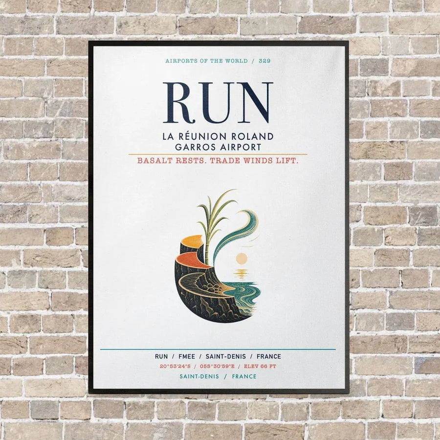La Réunion Roland Garros Airport RUN vertical canvas print - framed - white background