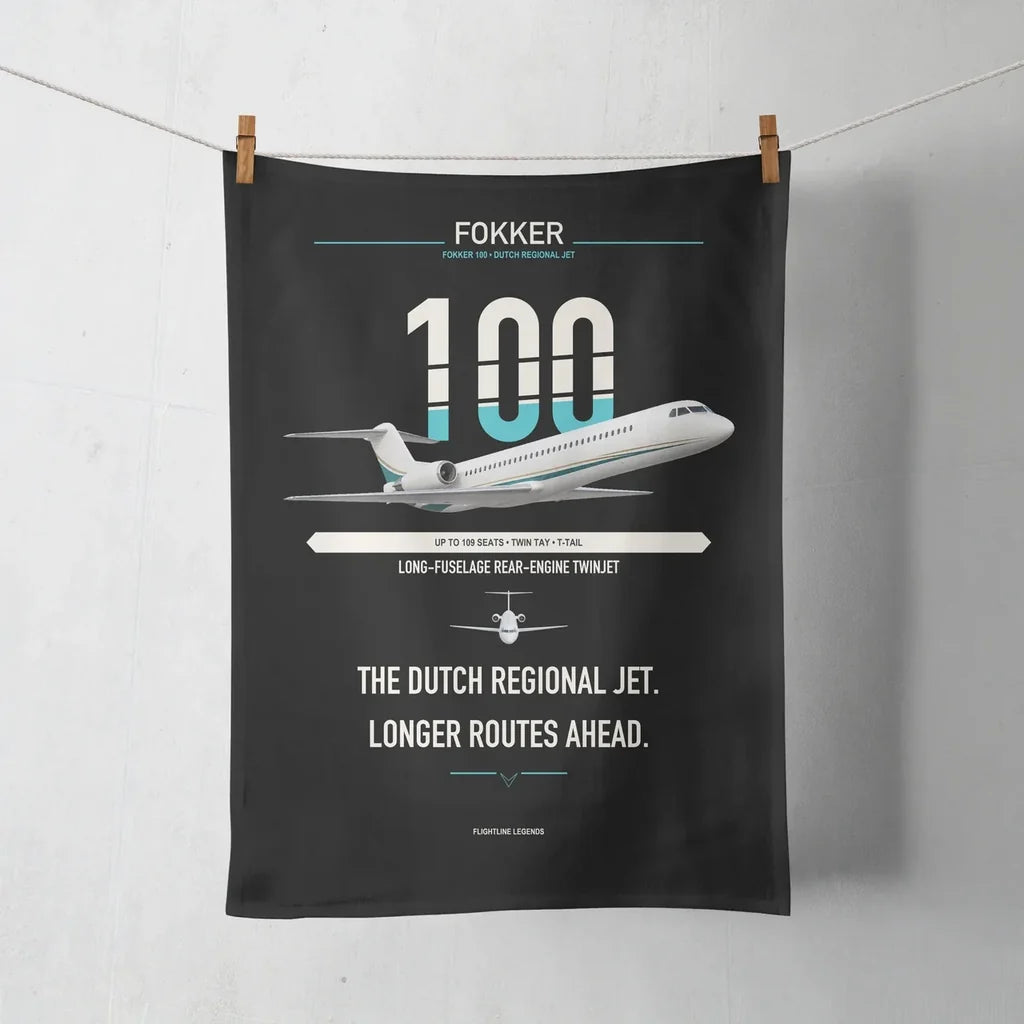 Fokker 100 design on black towel
