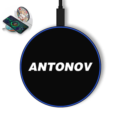 Antonov & Text aviation design on durable build wireless charger.