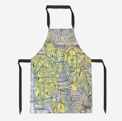 VFR Chart aviation design on durable cotton blend kitchen apron.