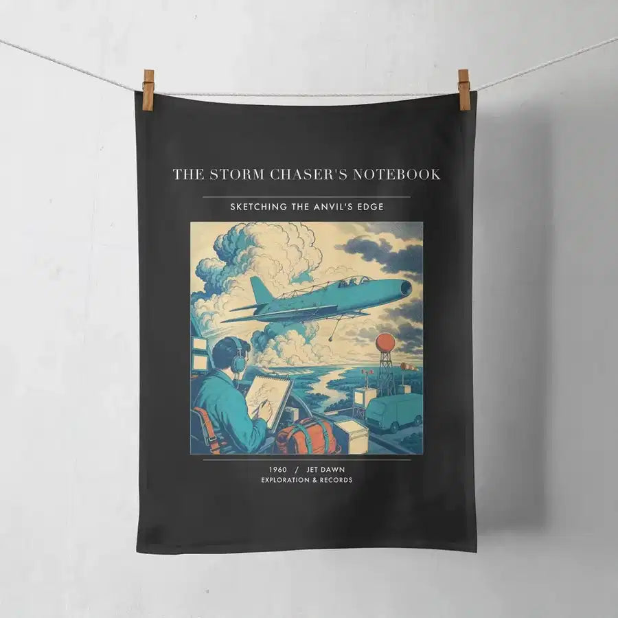 VINTAGE G4393 - The Storm Chaser's Notebook - Designed Towels design on black