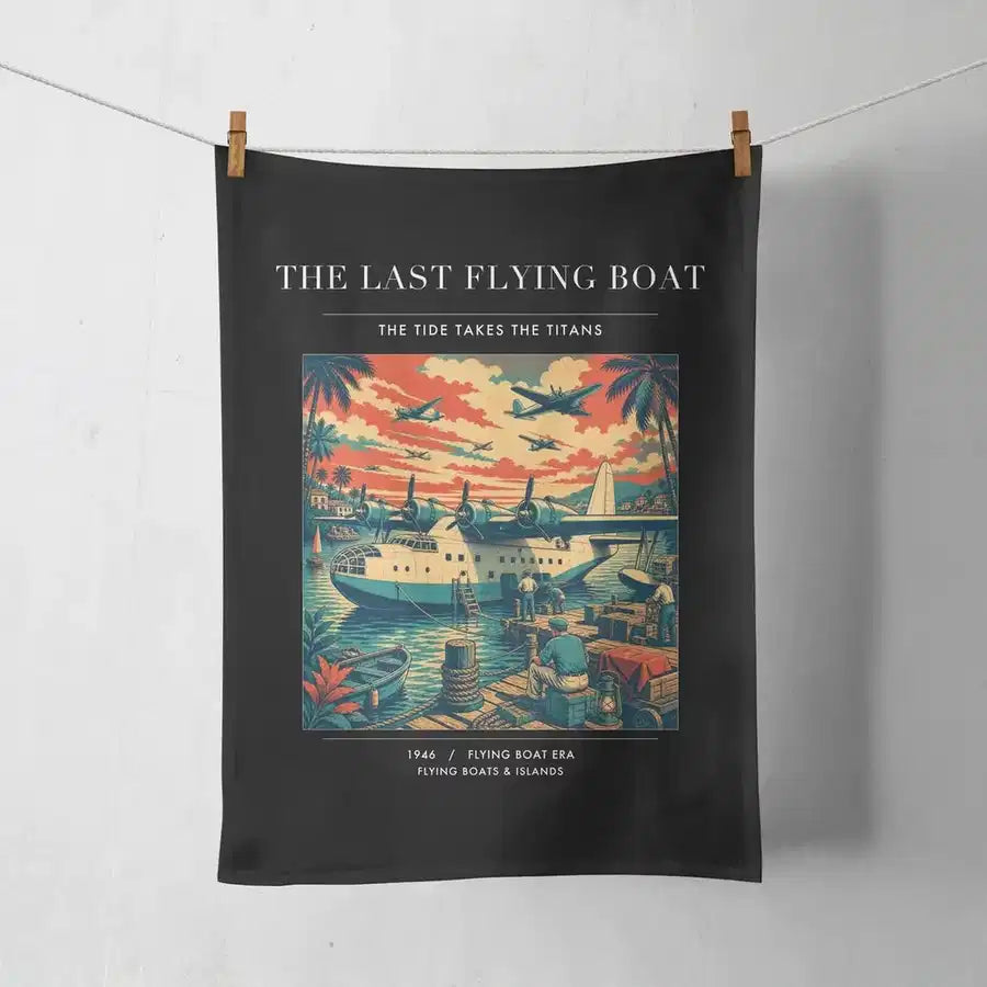 VINTAGE G4079 - The Last Flying Boat - Designed Towels design on black