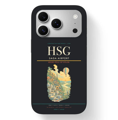 Saga Airport (HSG) design on black iPhone 17 Pro MagSafe case