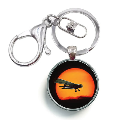 Amazing Antonov-2 With Sunset aviation circle key chain, stainless-steel disc.