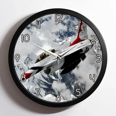 US AirForce Show Fighter Jet 16 aviation design on premium wood and metal wall clock.
