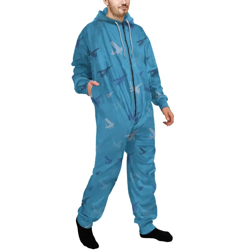 Many Propellers Jumpsuit for Men & Women aviation design on soft cotton blend jumpsuit.