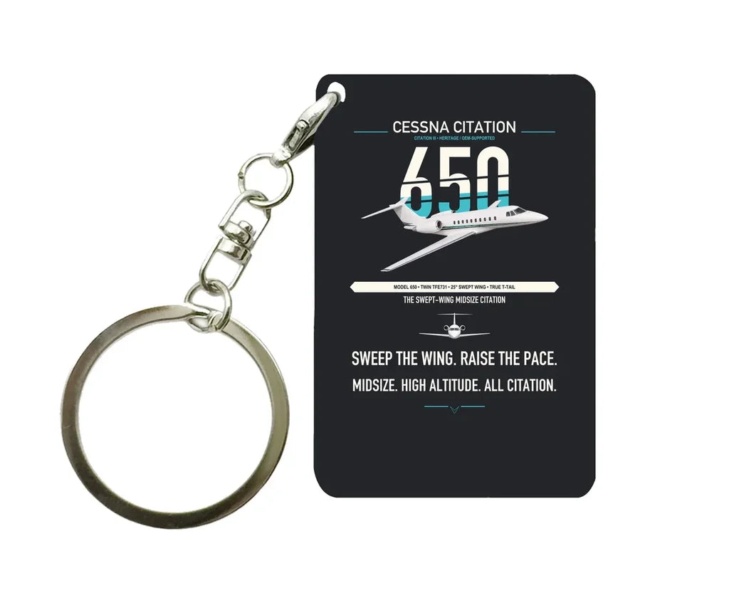 Cessna Citation 650 - Citation III design on black designed key chain, double-side print