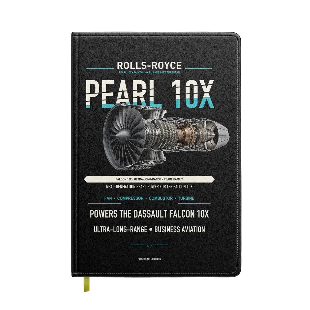 PEARL 10X design on black notebook