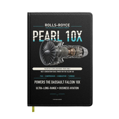 PEARL 10X design on black notebook