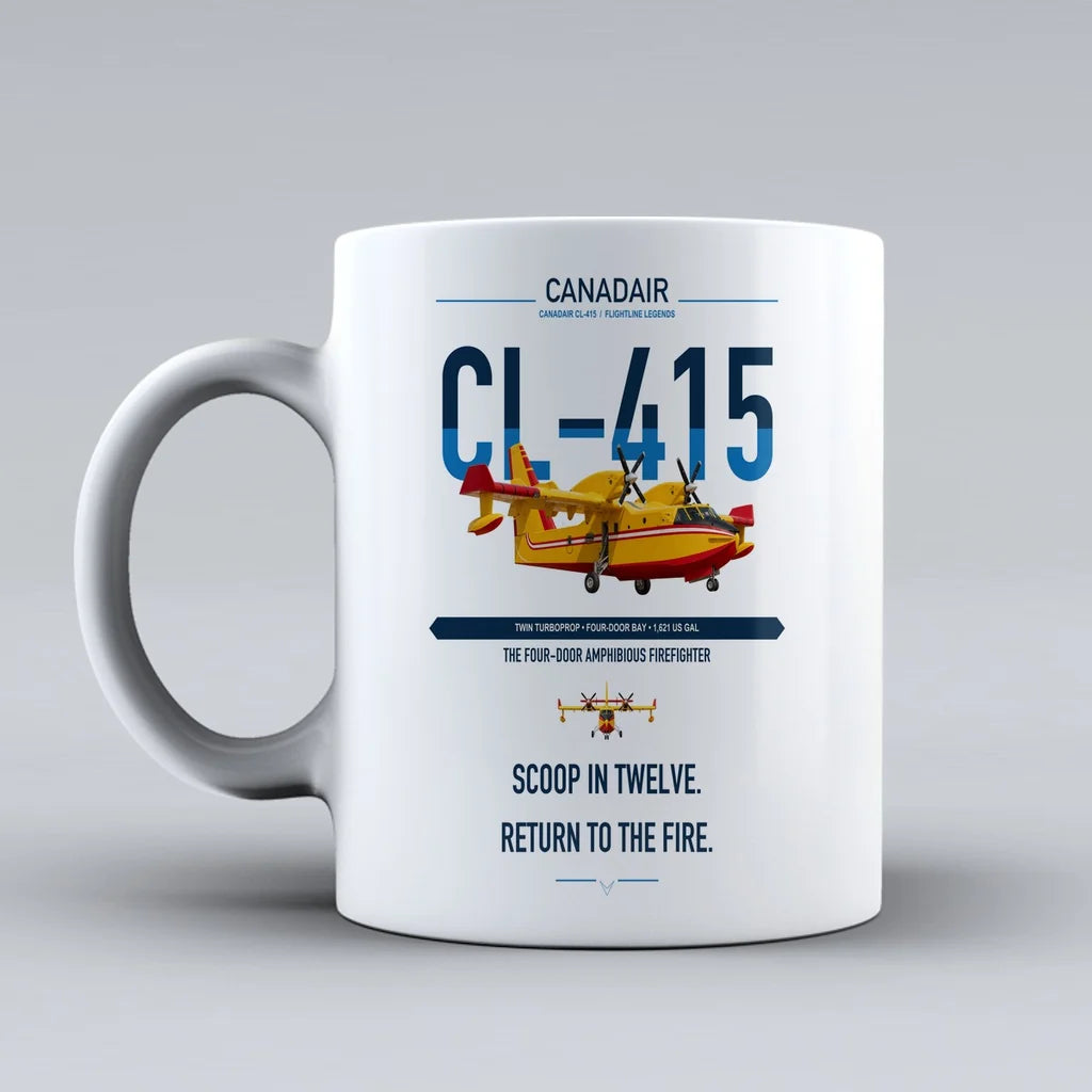 Canadair CL-415 design on white ceramic mug, double-side print