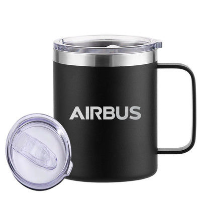 Airbus & Text aviation design on laser-engraved mug, permanent laser engraving on stainless.