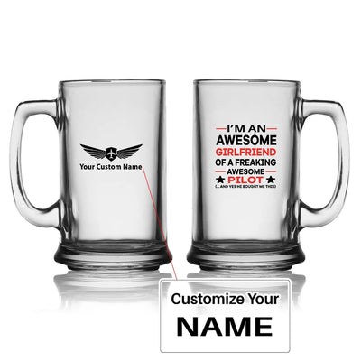 I am an Awesome Girlfriend Beer Glass with Holder aviation design on beer glass with holder, glass plus matching coaster holder.