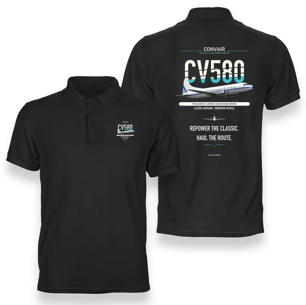 Convair 580 design on black polo