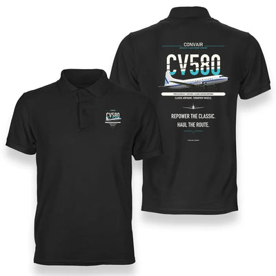 Convair 580 design on black polo