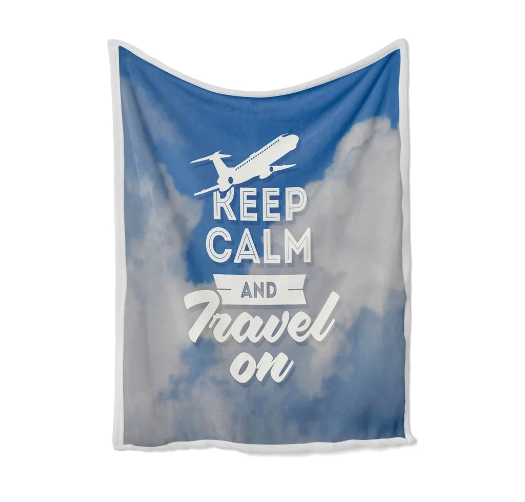 Keep Calm and Travel On Bed Blankets & aviation print on soft fleece blanket.