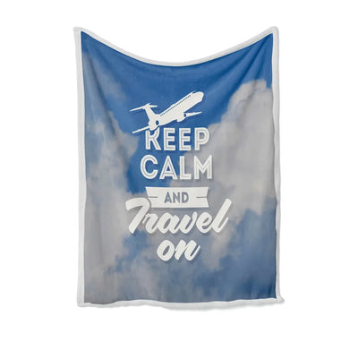 Keep Calm and Travel On Bed Blankets & aviation print on soft fleece blanket.