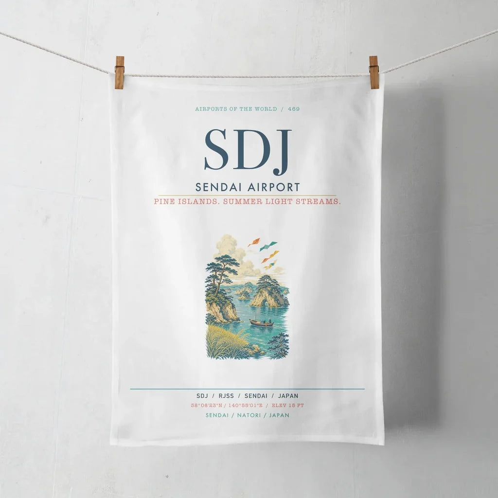 Sendai Airport (SDJ) design on white towel