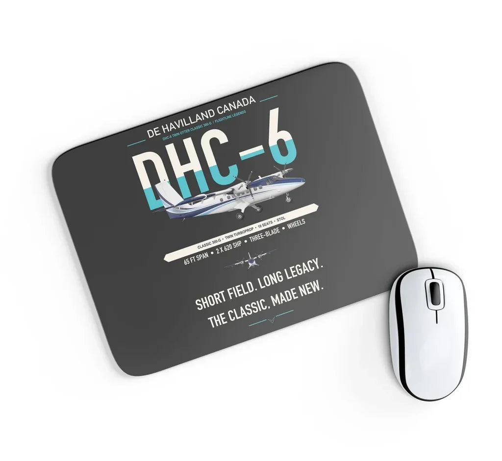 DHC-6 Twin Otter Classic 300-G design on black rectangle mouse pad