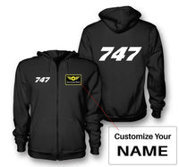 Thumbnail for Boeing 747 Flat Text aviation design on soft cotton blend zipped hoodie.