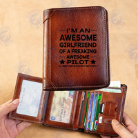 Thumbnail for I am an Awesome Girlfriend aviation print leather wallet, leather.