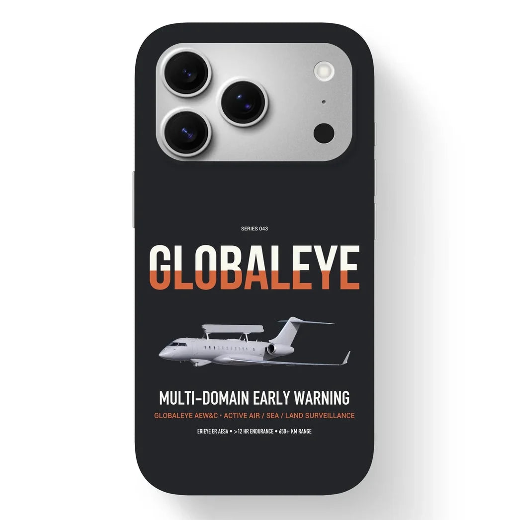 Saab GlobalEye design on black magsafe iphone case, for iPhone 17 Pro