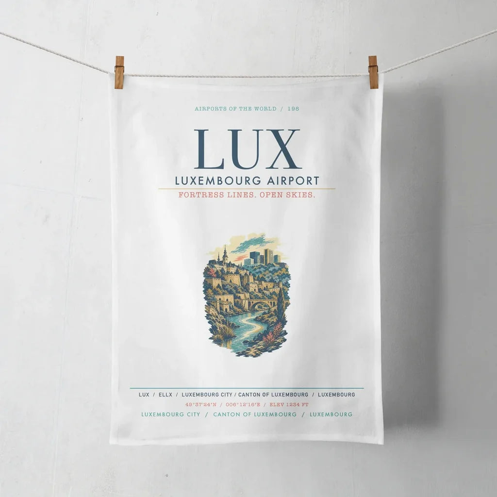 Luxembourg Airport (LUX) design on white towel