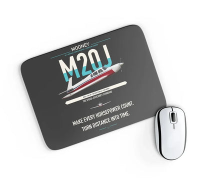 Mooney M20J 201 design on black rectangle mouse pad