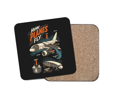 How Planes Fly V2 design on black 1 piece coaster