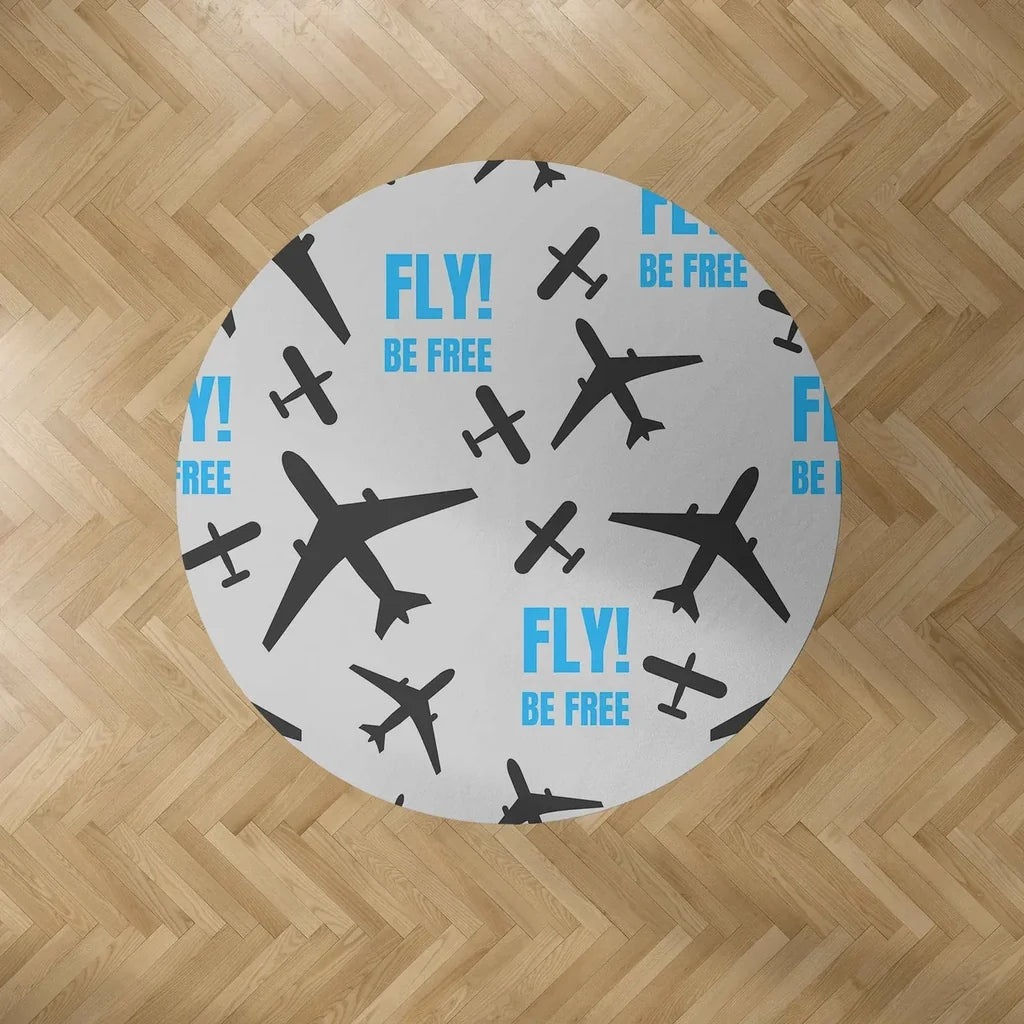 Fly Be Free Gray Carpet & Floor Mats (Round) aviation design on durable carpet pile with non-slip backing round carpet floor.