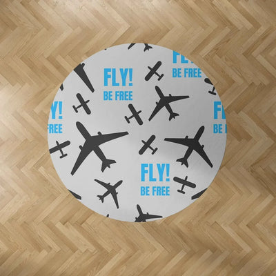 Fly Be Free Gray Carpet & Floor Mats (Round) aviation design on durable carpet pile with non-slip backing round carpet floor.