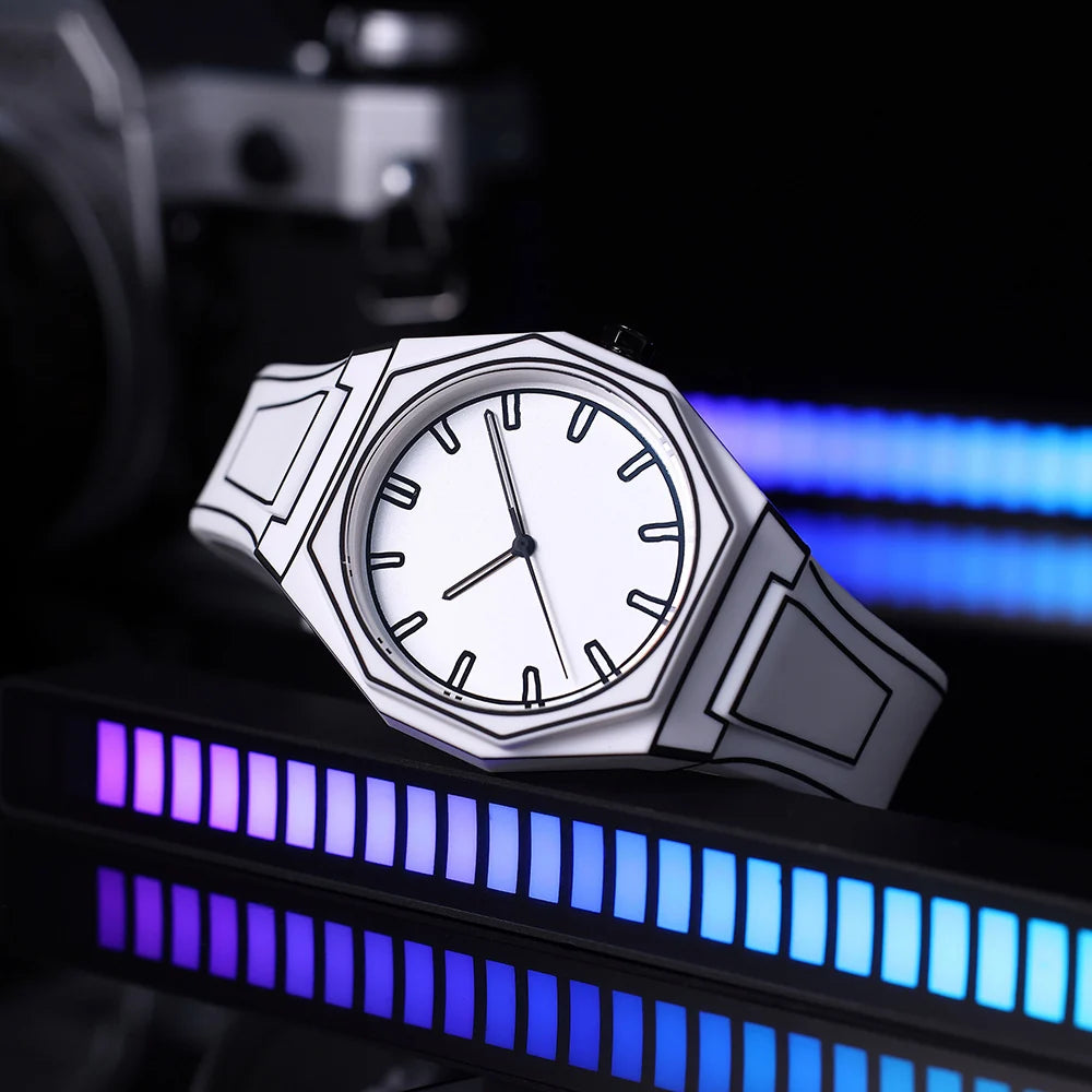 2D Comic Style Watches Black White Quartz aviation-themed watch, polished stainless steel.