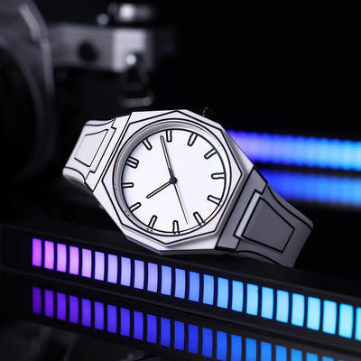 2D Comic Style Watches Black White Quartz aviation-themed watch, polished stainless steel.