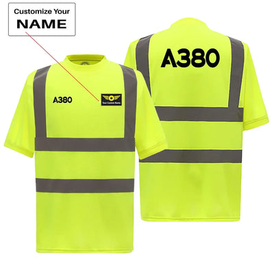 Airbus A380 Flat Text aviation design printed on soft cotton reflective T-shirt.