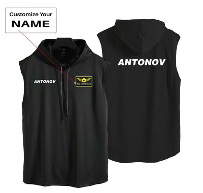 Antonov & Text aviation design on breathable cotton with hood hooded tank top.