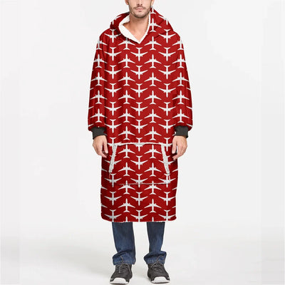 Perfectly Sized Seamless Airplanes Red aviation design on soft fleece blanket hoodie.